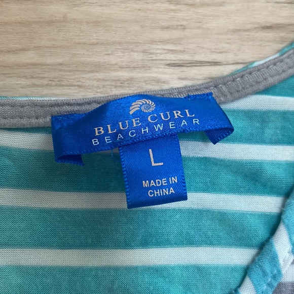 Blue Curl Beachwear Womens Large Cover up Long Shirt. stripes. Ombré. Pockets. - Picture 11 of 12